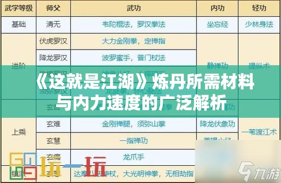 《这就是江湖》炼丹所需材料与内力速度的广泛解析